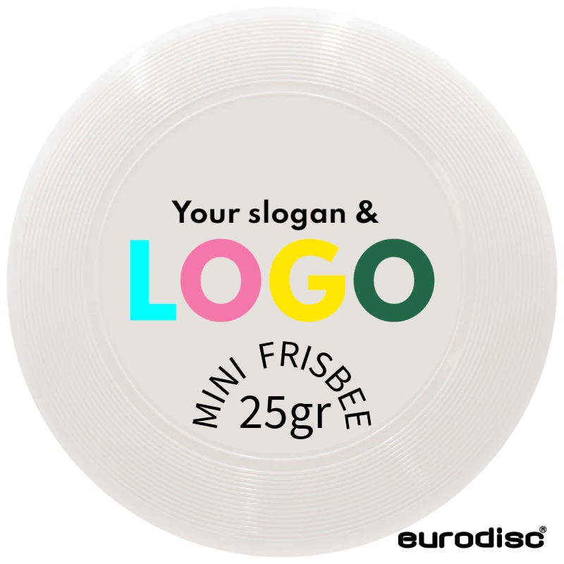 Individuelle eurodisc® 25g Mini Frisbee mit eigenem Logo in WEISS